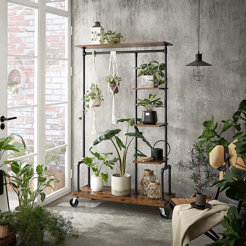 Industrial Brown Clothing Rack On Wheels - product photo 05