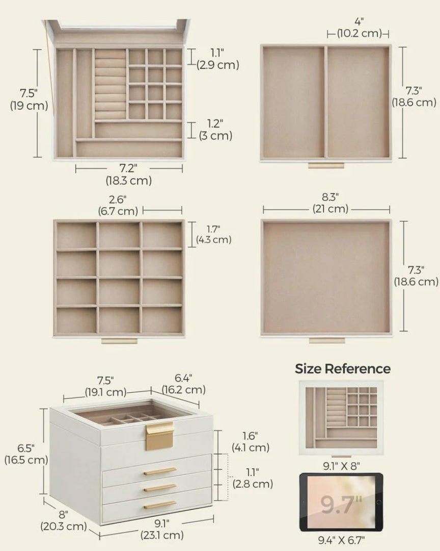 Jewelry Box Organizer With Glass Lid 2 To 6 Layer Storage – product view 30 | Ridgefield Furniture