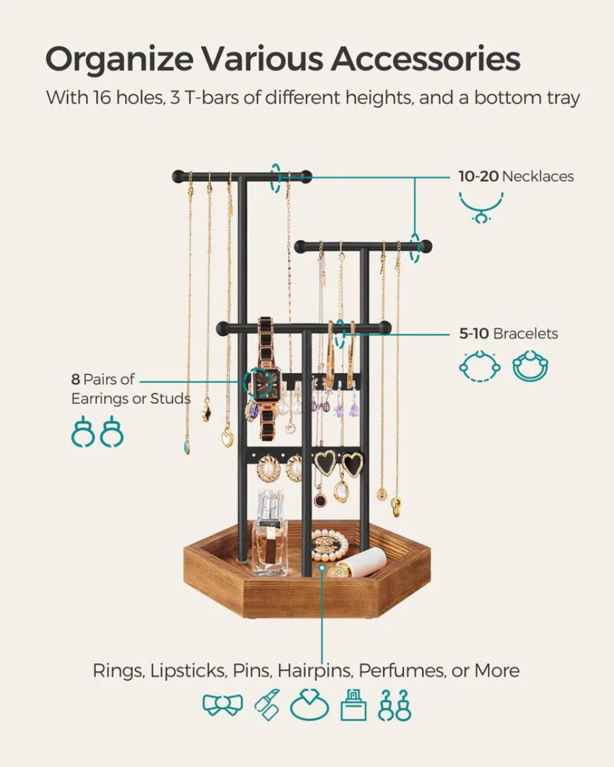 Jewelry Holder Stand With Metal Frame And Tray – product view 9 | Ridgefield Furniture
