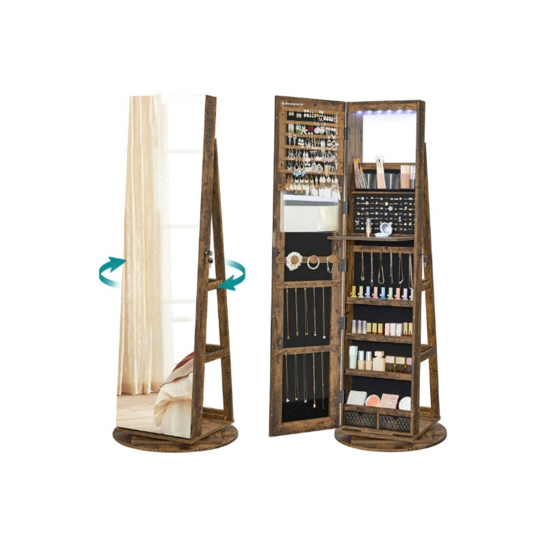 Jewelry Organizer Cabinet With Mirror LED Lights And Storage – product view 3 | Ridgefield Furniture
