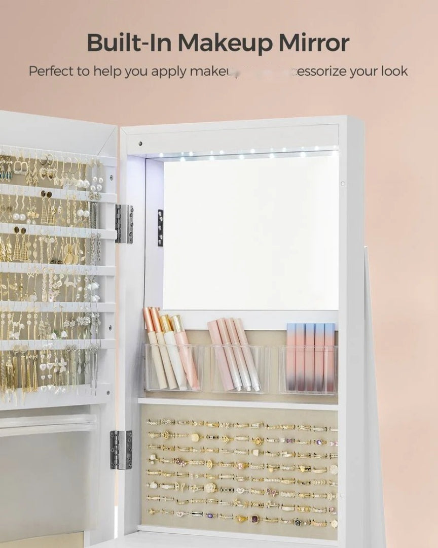 Jewelry Organizer Cabinet With Mirror LED Lights And Storage – product view 14 | Ridgefield Furniture