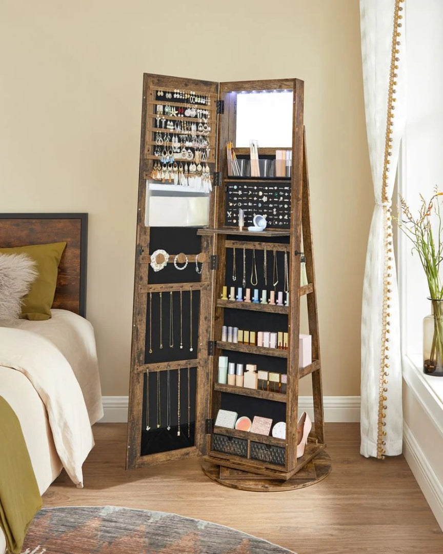 Jewelry Organizer Cabinet With Mirror LED Lights And Storage – product view 18 | Ridgefield Furniture
