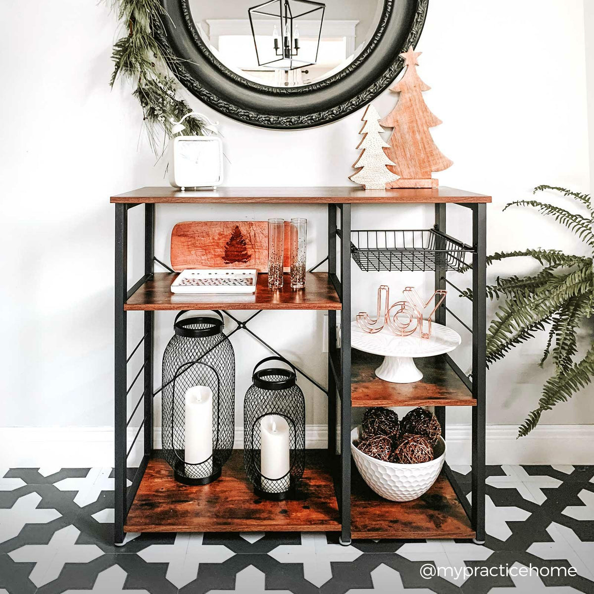 Kitchen Bakers Rack With Open Shelves And Hooks, Microwave Stand - product photo 11