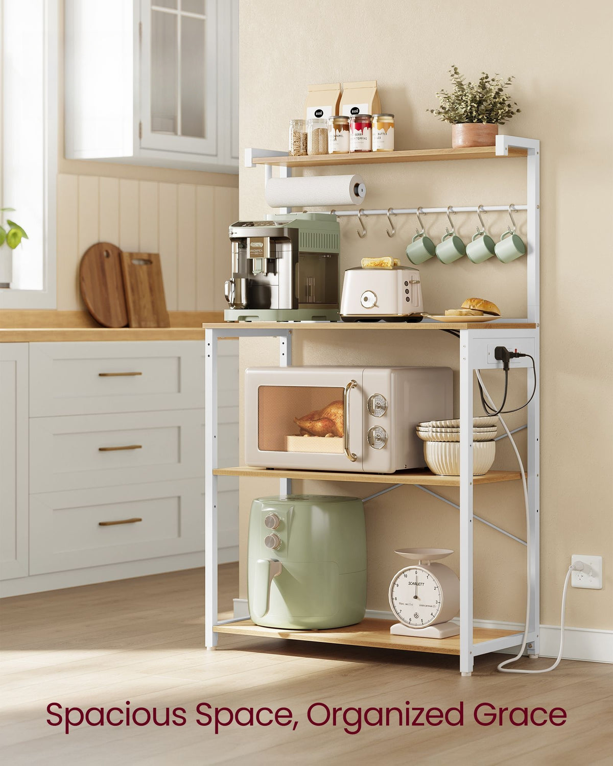 Kitchen Bakers Rack With Power Outlet And Flexible Shelving - product photo 22