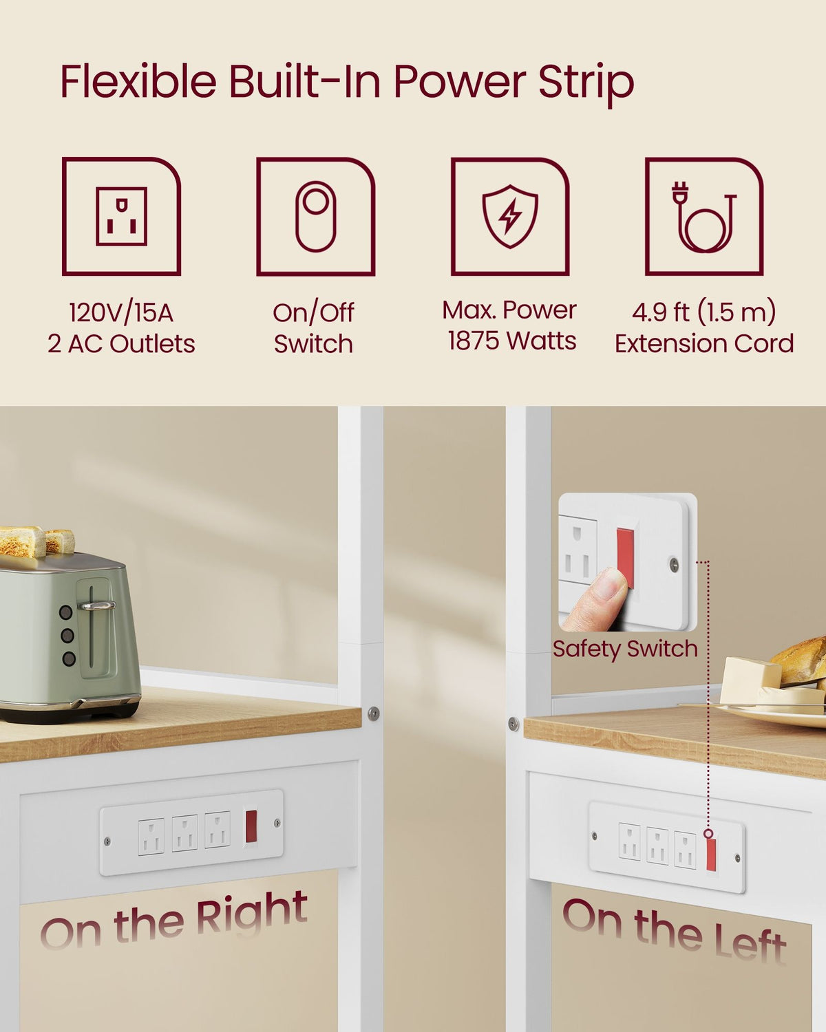 Kitchen Bakers Rack With Power Outlet And Flexible Shelving - product photo 23