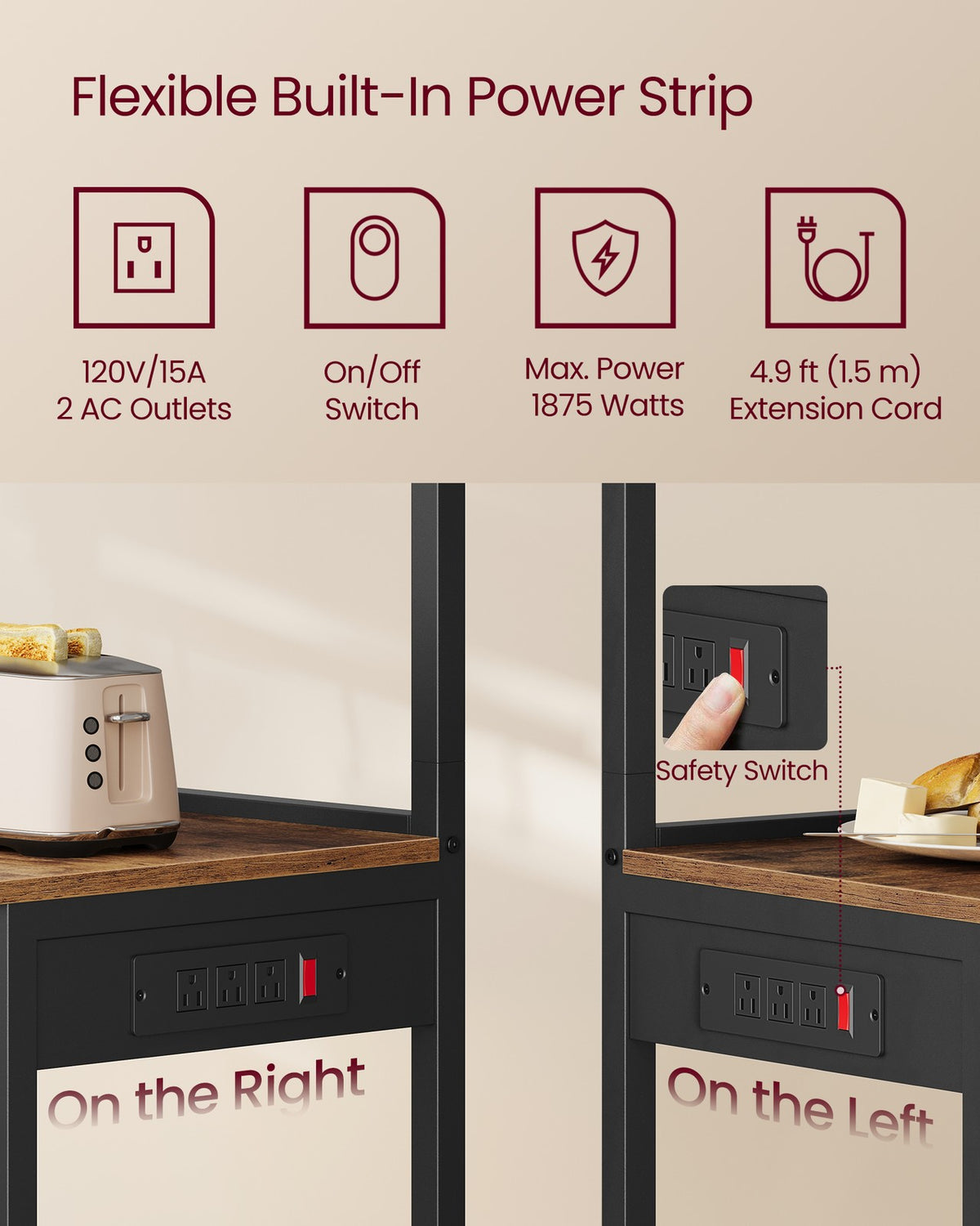 Kitchen Bakers Rack With Power Outlet - product photo 09