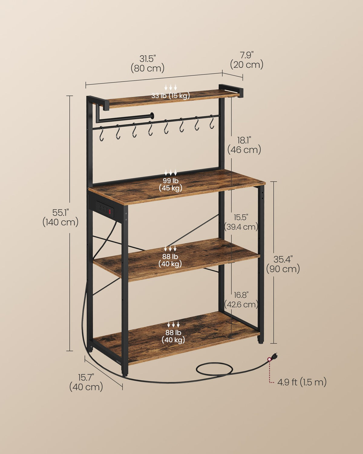 Kitchen Bakers Rack With Power Outlet - product photo 12