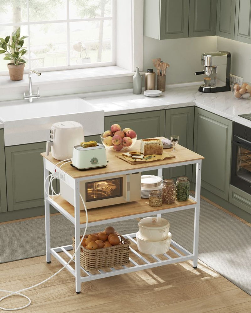Kitchen Island with Power Outlet and 3-Tier Storage Shelves – product view 8 | Ridgefield Furniture
