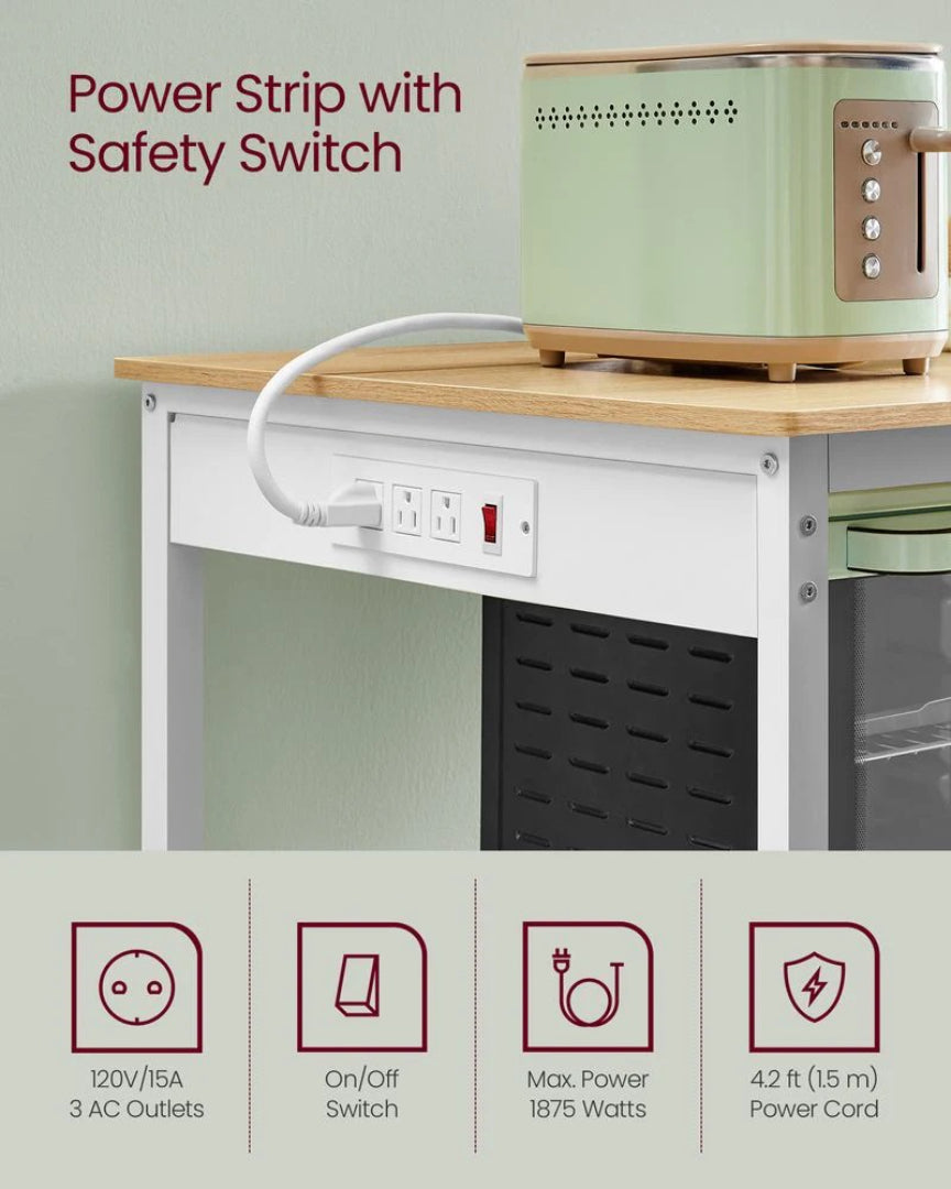Kitchen Island with Power Outlet and 3-Tier Storage Shelves – product view 10 | Ridgefield Furniture