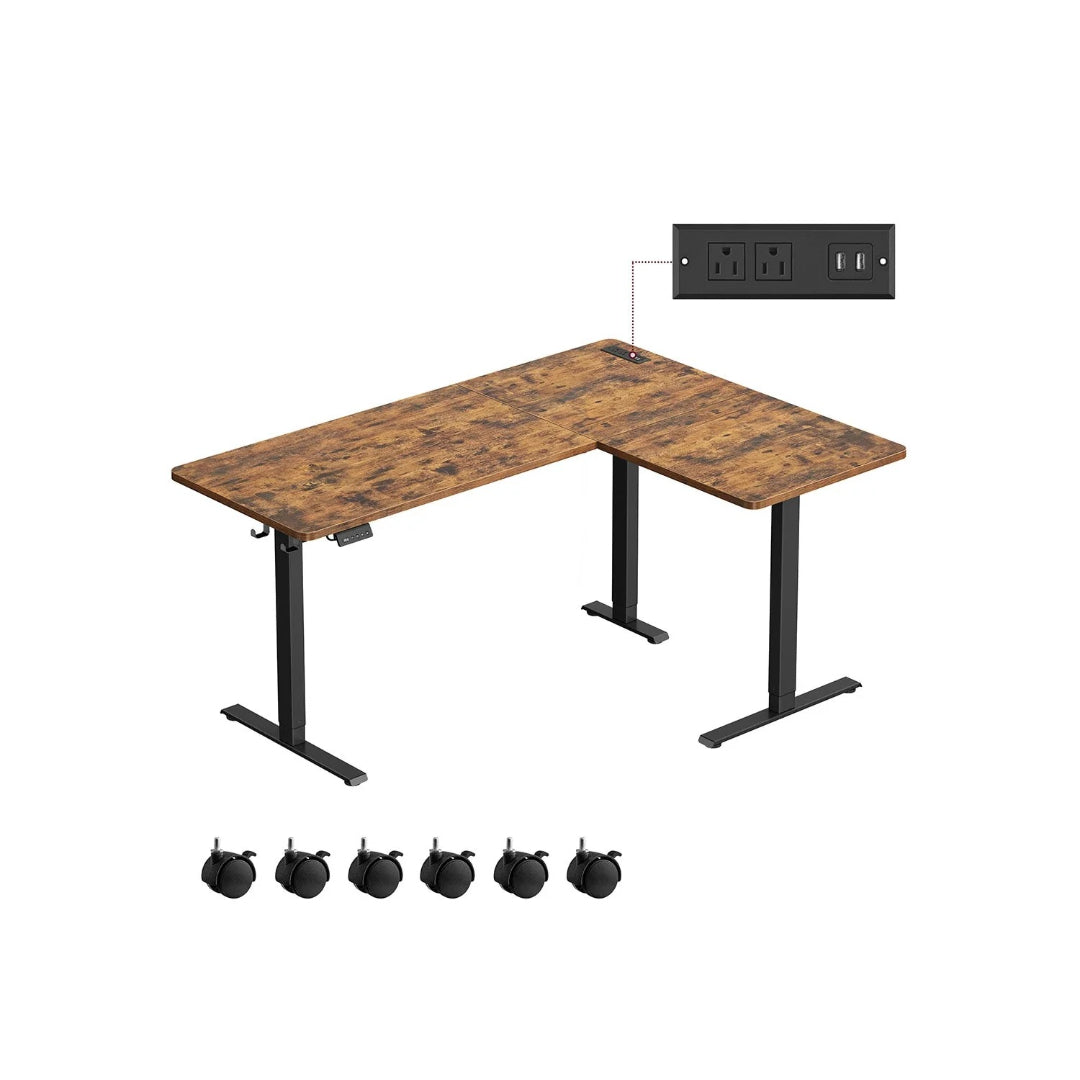 L Shaped Electric Standing Desk With Power Outlets – product view 1 | Ridgefield Furniture