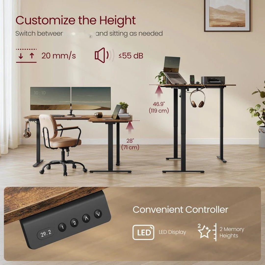 L Shaped Electric Standing Desk With Power Outlets – product view 4 | Ridgefield Furniture