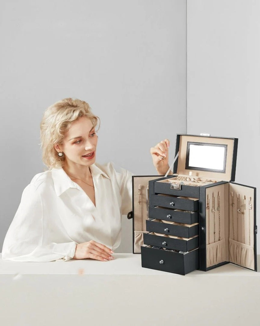 Large Jewelry Box Organizer 6 Tier With Drawers Mirror And Lock – product view 4 | Ridgefield Furniture