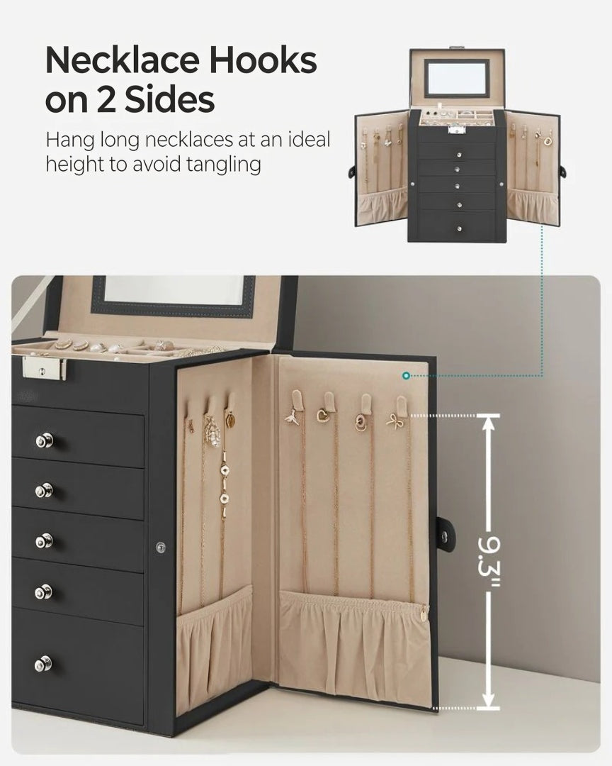 Large Jewelry Box Organizer 6 Tier With Drawers Mirror And Lock – product view 6 | Ridgefield Furniture