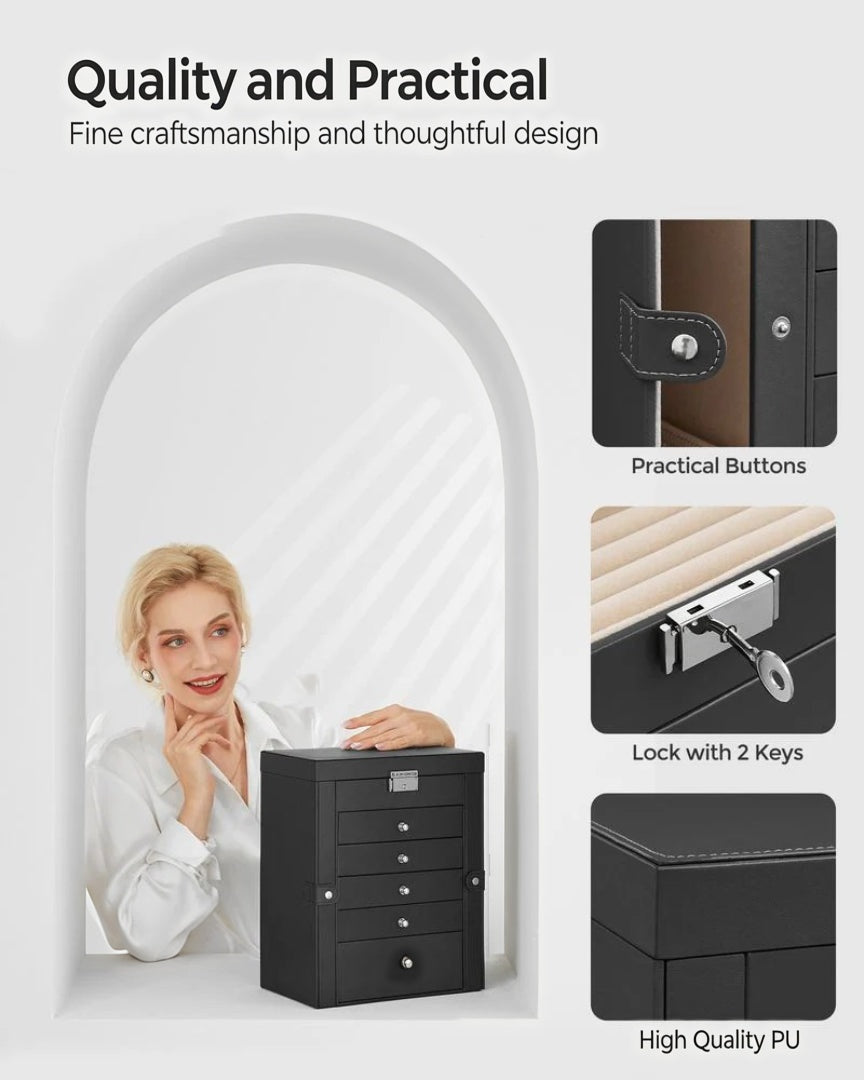 Large Jewelry Box Organizer 6 Tier With Drawers Mirror And Lock – product view 8 | Ridgefield Furniture