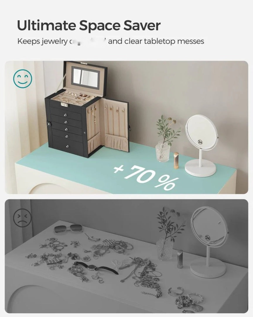 Large Jewelry Box Organizer 6 Tier With Drawers Mirror And Lock – product view 10 | Ridgefield Furniture