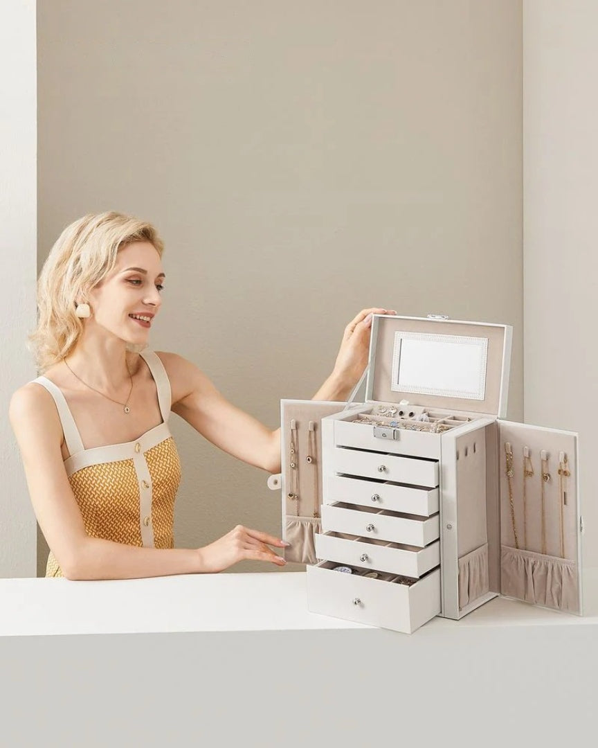 Large Jewelry Box Organizer 6 Tier With Drawers Mirror And Lock – product view 11 | Ridgefield Furniture