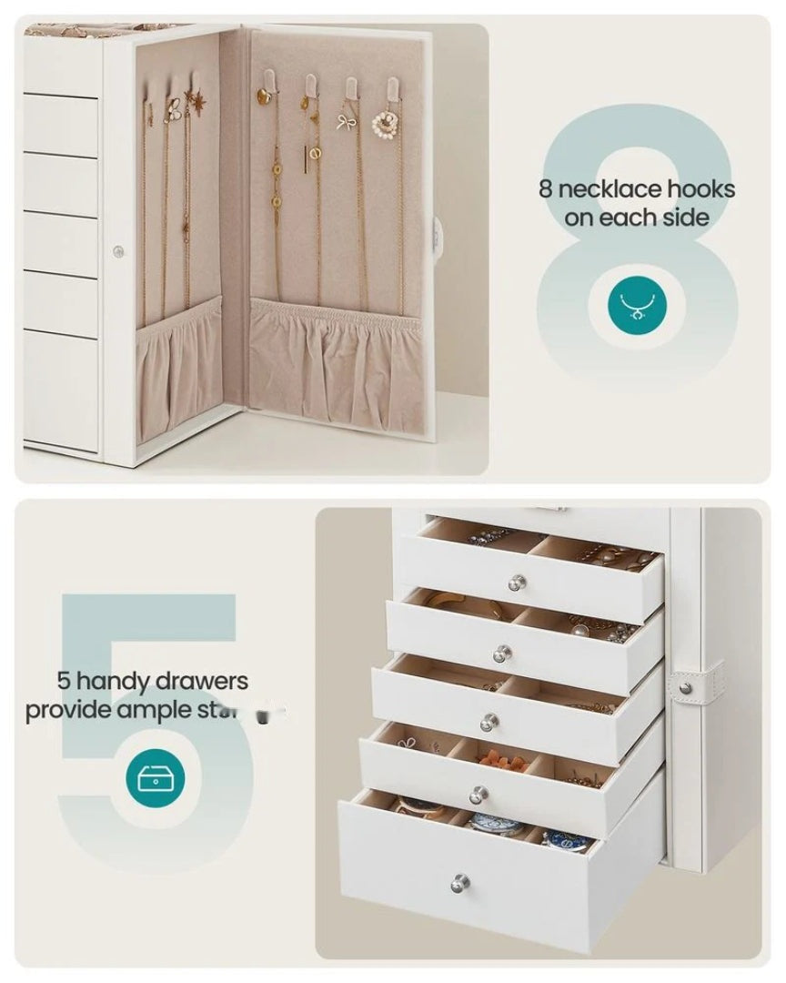 Large Jewelry Box Organizer 6 Tier With Drawers Mirror And Lock – product view 12 | Ridgefield Furniture