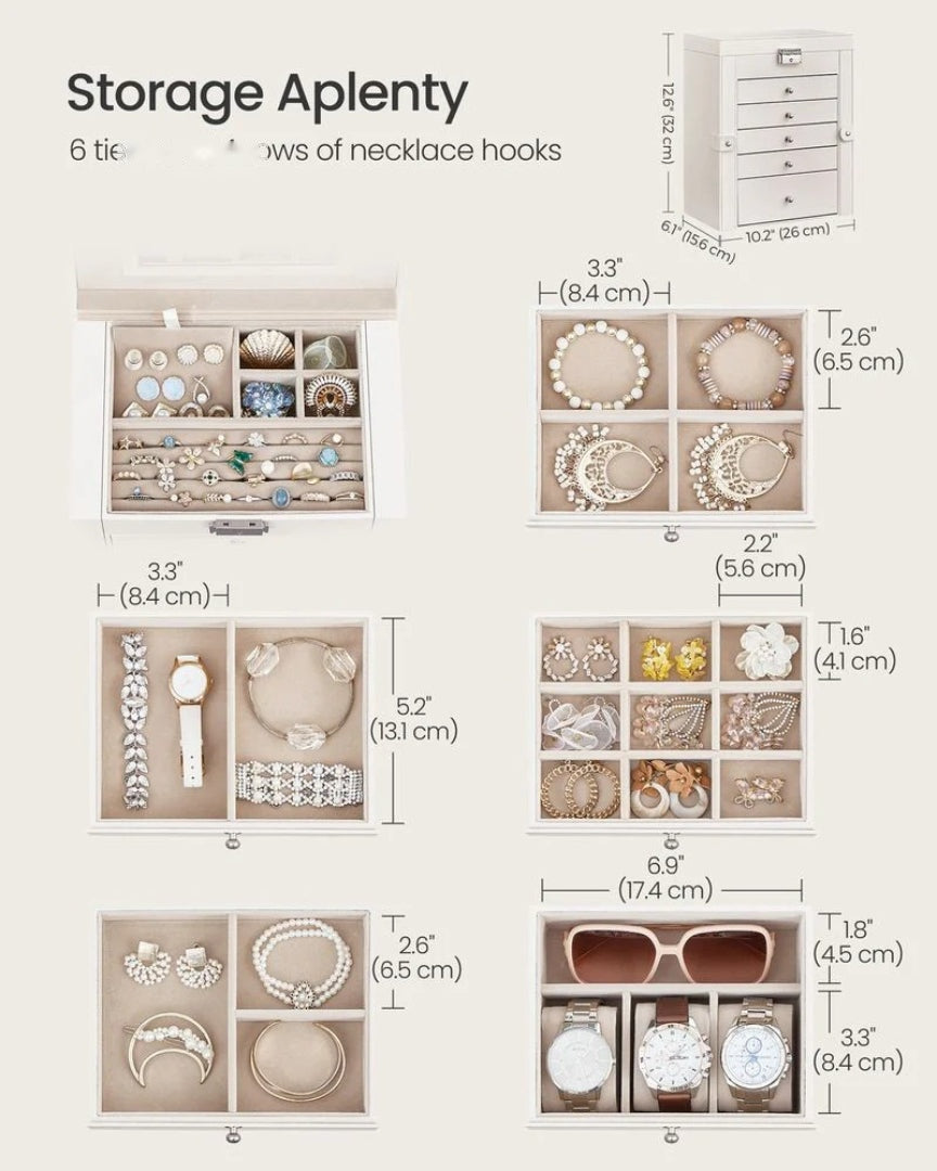 Large Jewelry Box Organizer 6 Tier With Drawers Mirror And Lock – product view 13 | Ridgefield Furniture
