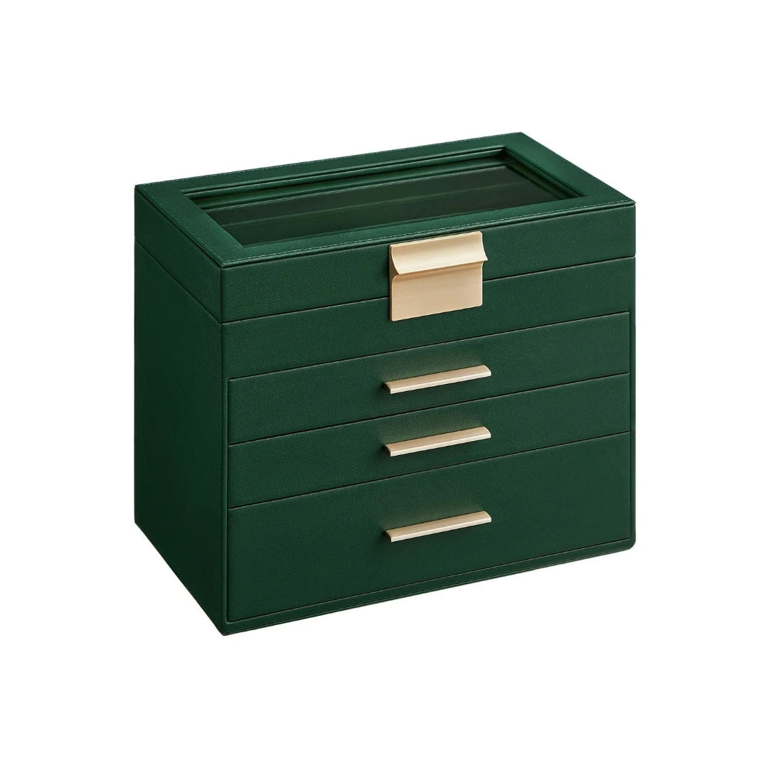 Large Jewelry Box With Glass Lid 4 Or 6 Layer Organizer – product view 3 | Ridgefield Furniture
