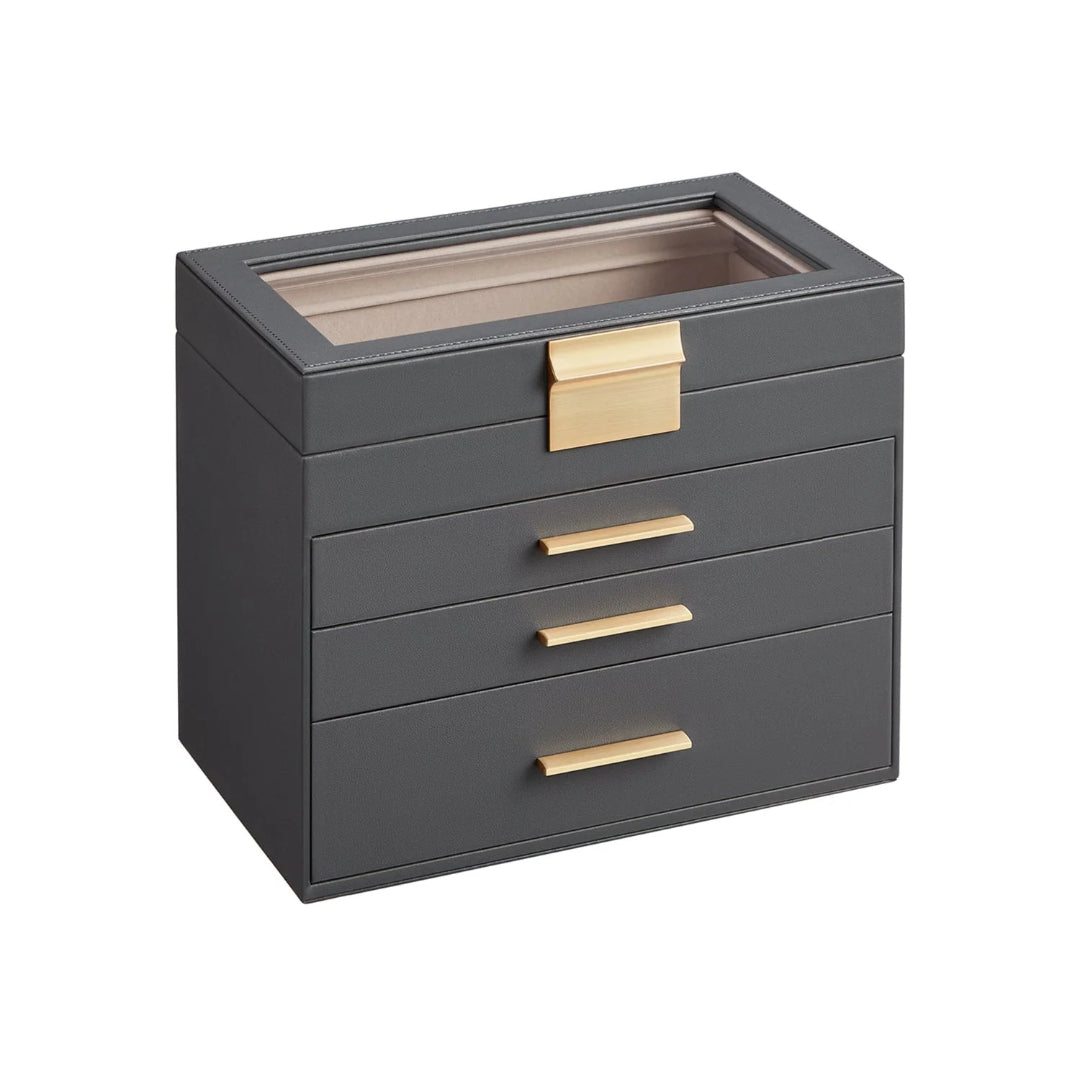 Large Jewelry Box With Glass Lid 4 Or 6 Layer Organizer – product view 4 | Ridgefield Furniture