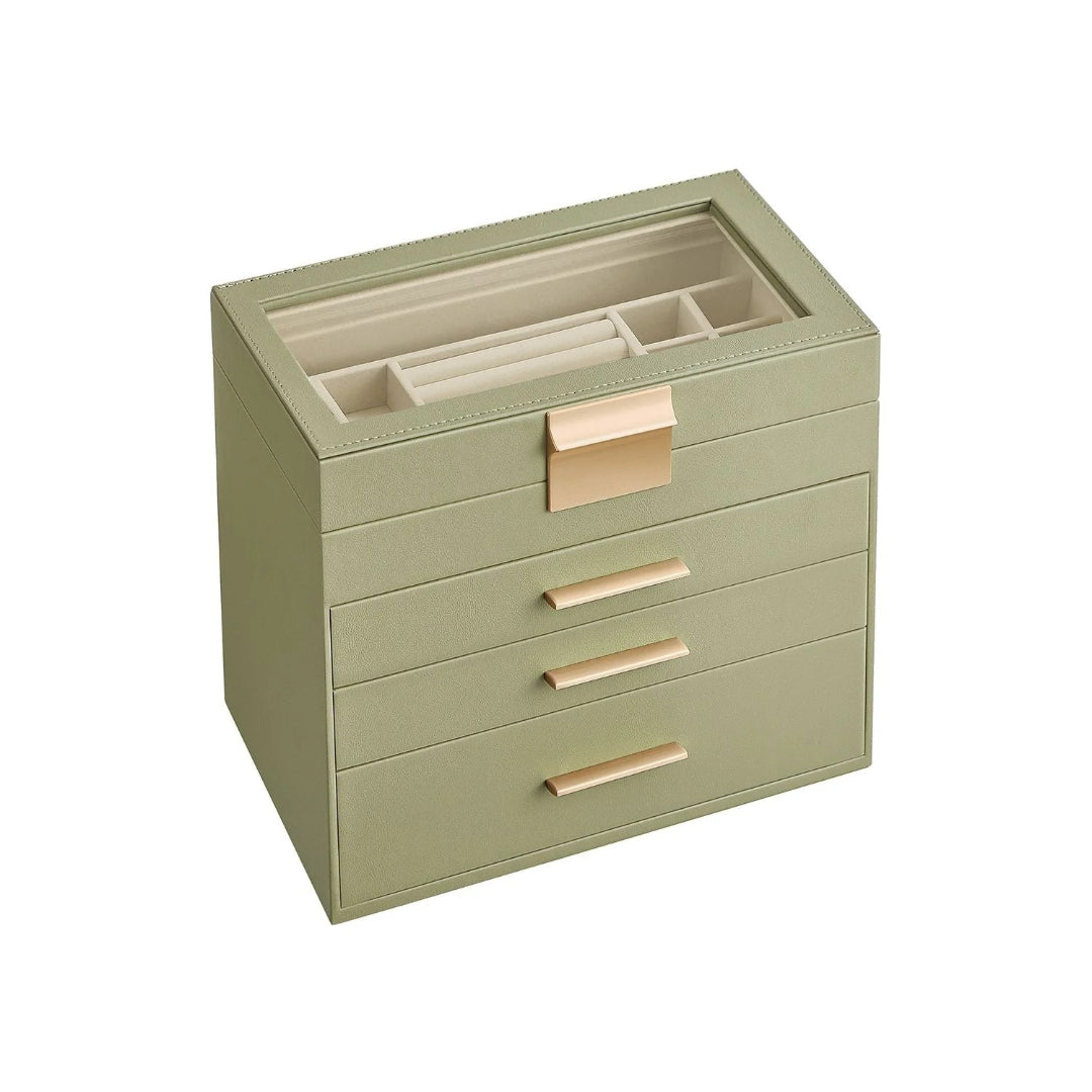 Large Jewelry Box With Glass Lid 4 Or 6 Layer Organizer – product view 5 | Ridgefield Furniture
