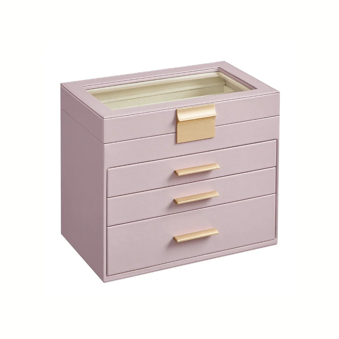 Large Jewelry Box With Glass Lid 4 Or 6 Layer Organizer – product view 7 | Ridgefield Furniture