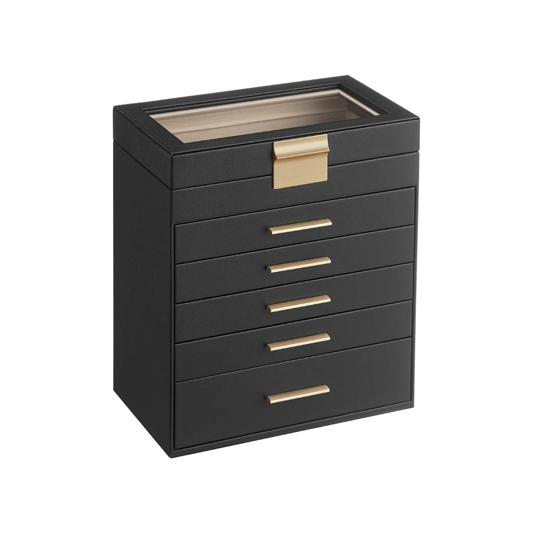 Large Jewelry Box With Glass Lid 4 Or 6 Layer Organizer – product view 8 | Ridgefield Furniture