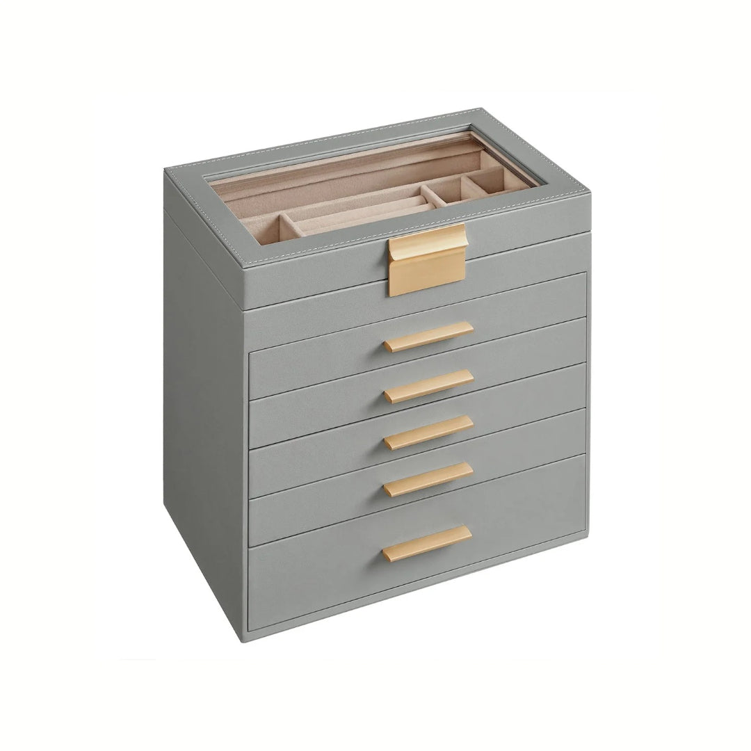Large Jewelry Box With Glass Lid 4 Or 6 Layer Organizer – product view 11 | Ridgefield Furniture