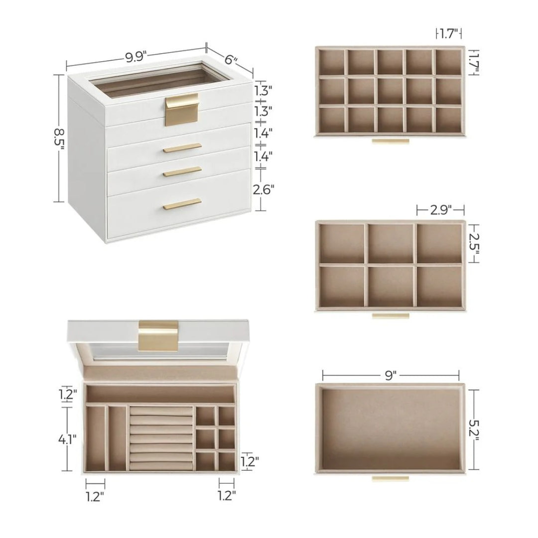 Large Jewelry Box With Glass Lid 4 Or 6 Layer Organizer – product view 17 | Ridgefield Furniture