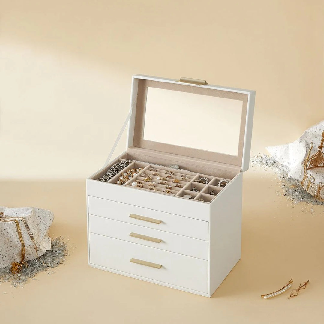 Large Jewelry Box With Glass Lid 4 Or 6 Layer Organizer – product view 18 | Ridgefield Furniture