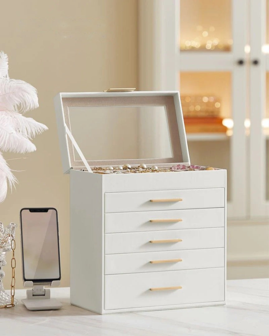 Large Jewelry Box With Glass Lid 4 Or 6 Layer Organizer – product view 19 | Ridgefield Furniture