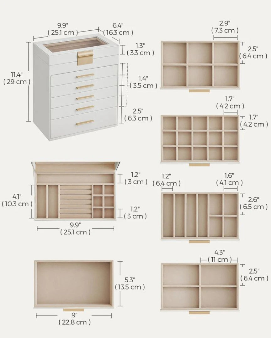 Large Jewelry Box With Glass Lid 4 Or 6 Layer Organizer – product view 20 | Ridgefield Furniture
