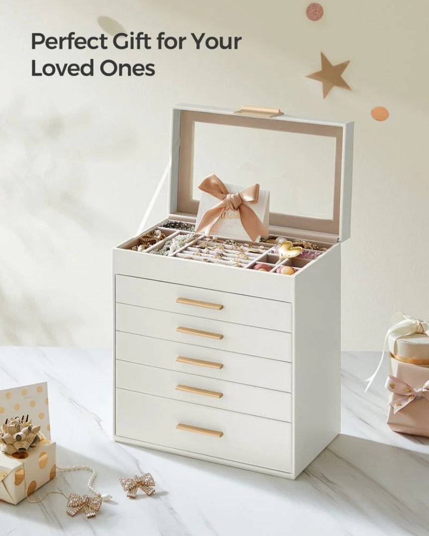 Large Jewelry Box With Glass Lid 4 Or 6 Layer Organizer – product view 21 | Ridgefield Furniture