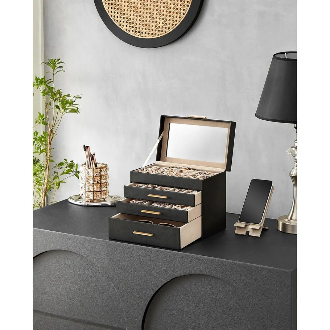 Large Jewelry Box With Glass Lid 4 Or 6 Layer Organizer – product view 23 | Ridgefield Furniture