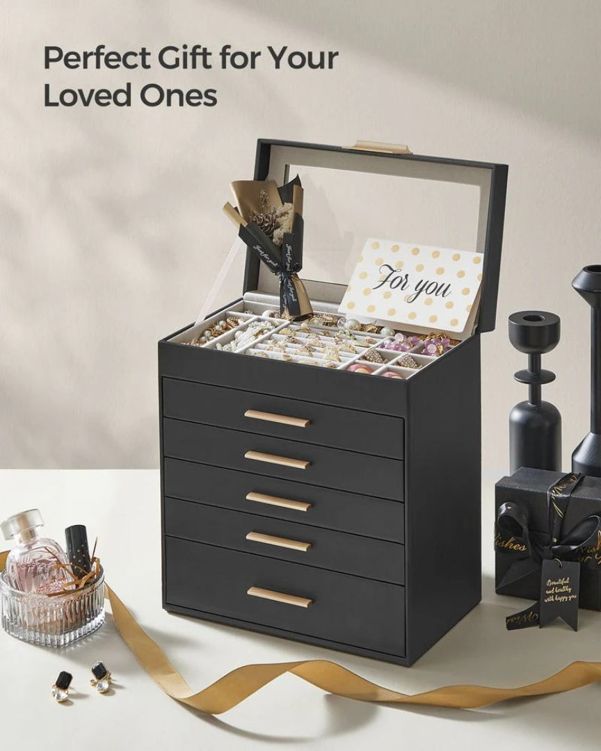 Large Jewelry Box With Glass Lid 4 Or 6 Layer Organizer – product view 25 | Ridgefield Furniture