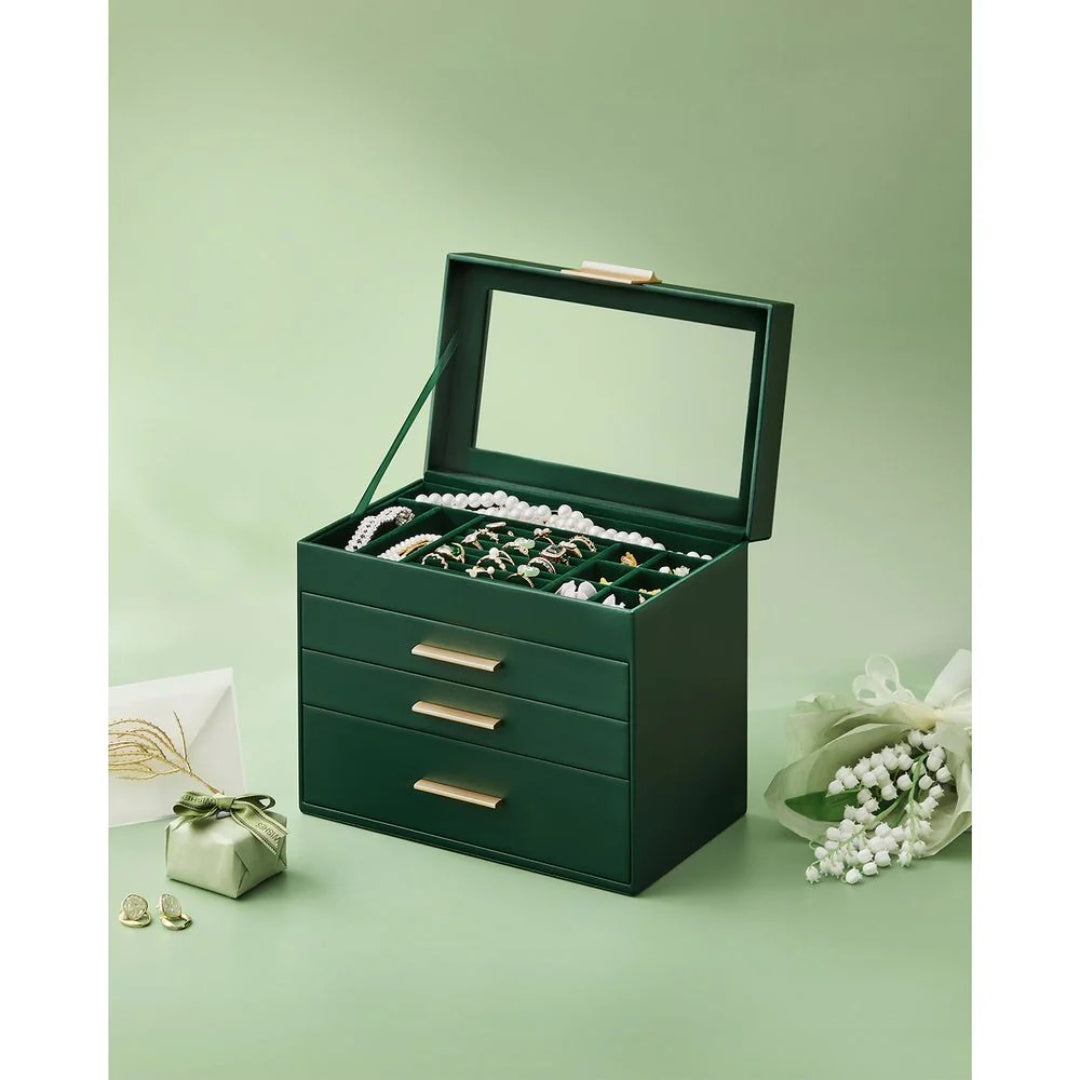Large Jewelry Box With Glass Lid 4 Or 6 Layer Organizer – product view 27 | Ridgefield Furniture