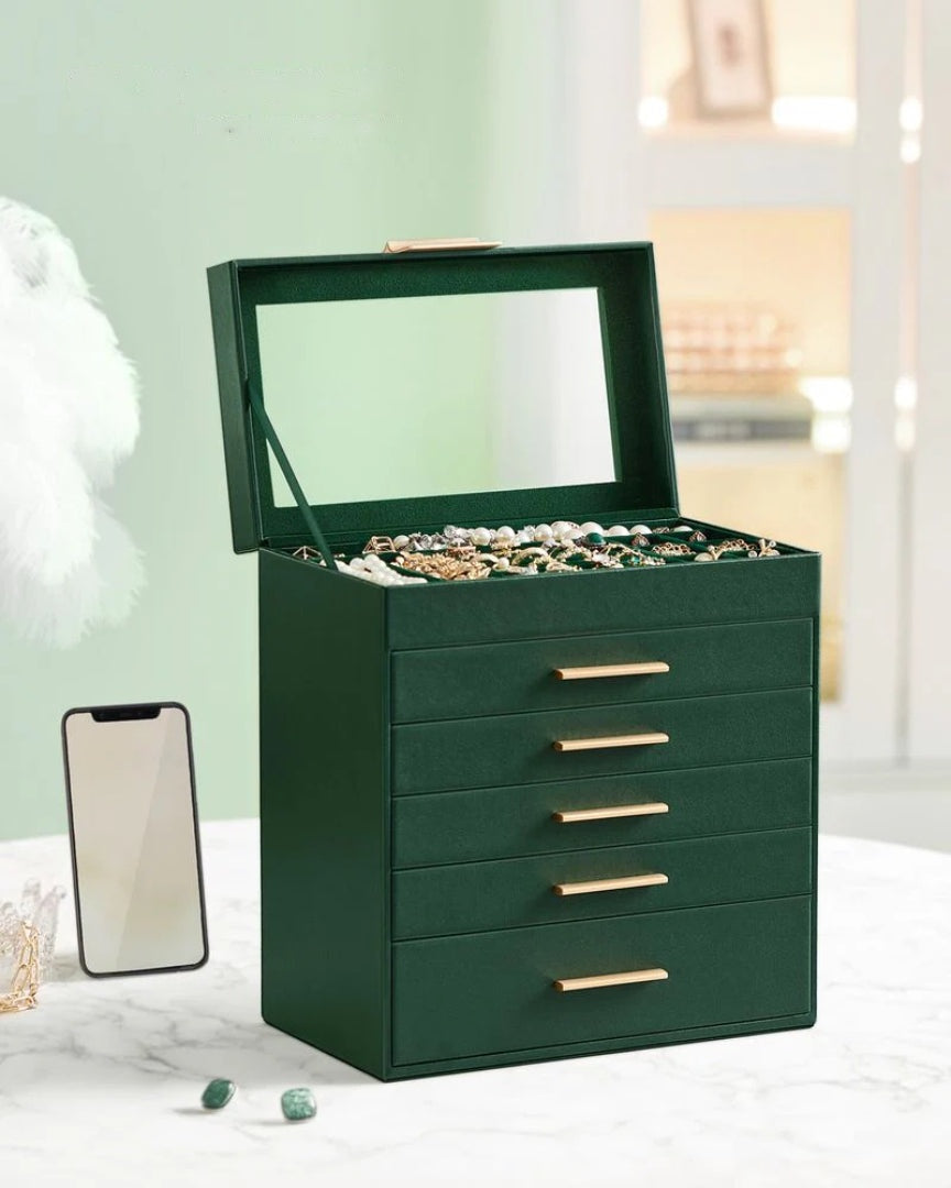 Large Jewelry Box With Glass Lid 4 Or 6 Layer Organizer – product view 28 | Ridgefield Furniture