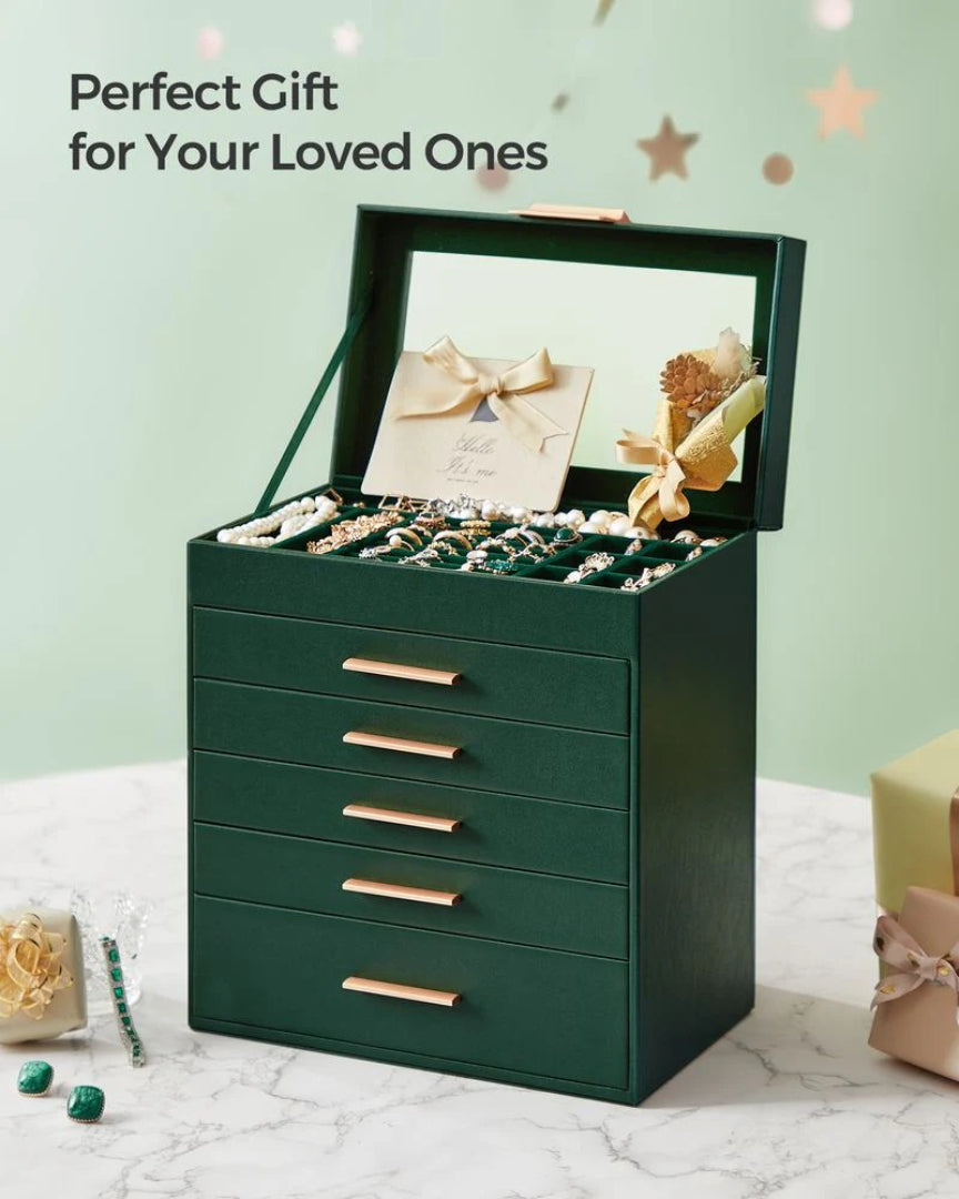 Large Jewelry Box With Glass Lid 4 Or 6 Layer Organizer – product view 29 | Ridgefield Furniture