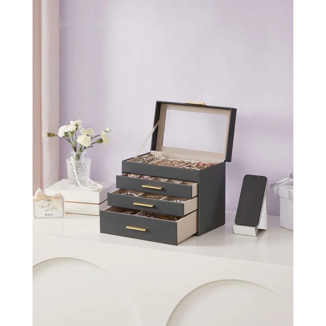 Large Jewelry Box With Glass Lid 4 Or 6 Layer Organizer – product view 30 | Ridgefield Furniture