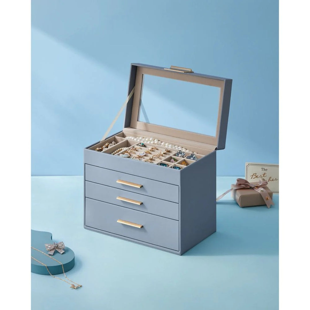 Large Jewelry Box With Glass Lid 4 Or 6 Layer Organizer – product view 33 | Ridgefield Furniture