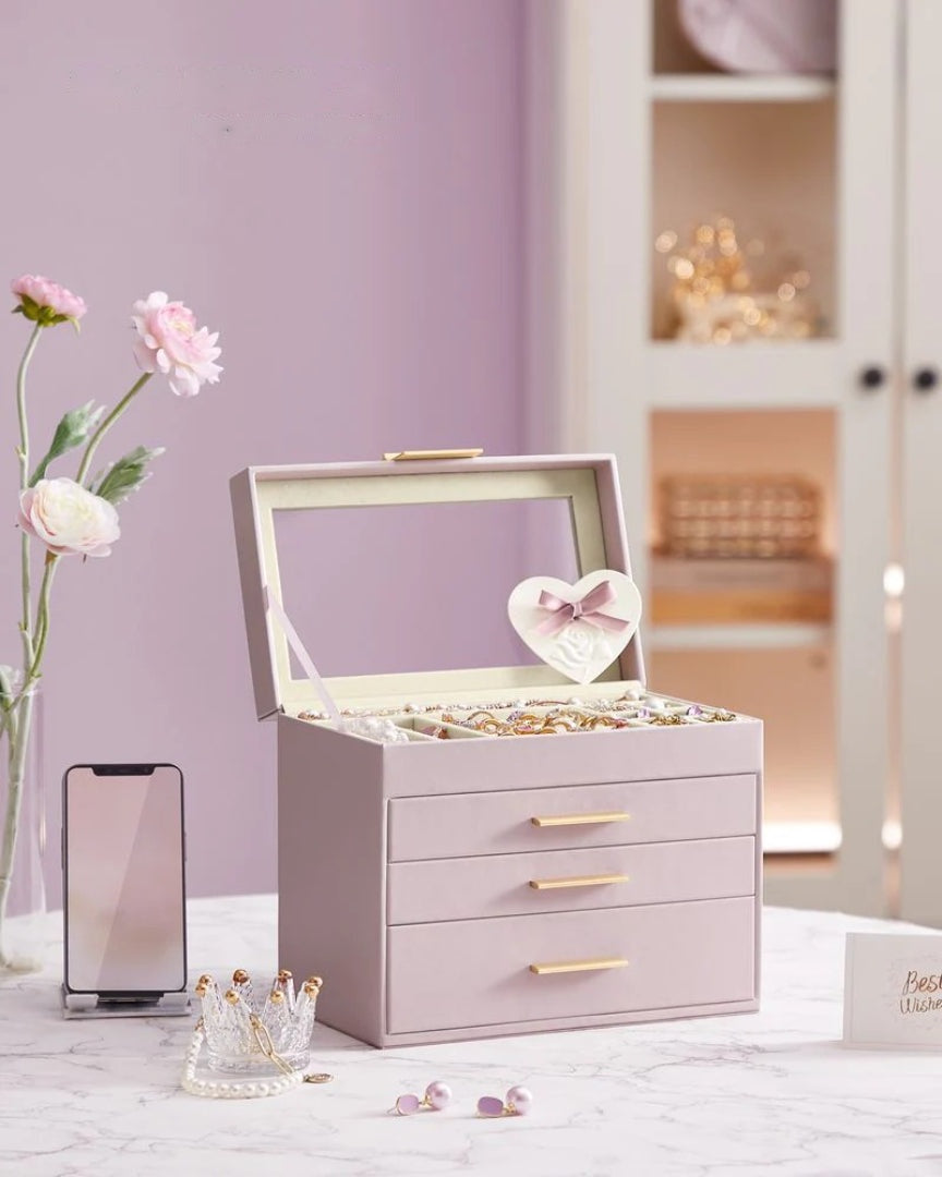 Large Jewelry Box With Glass Lid 4 Or 6 Layer Organizer – product view 34 | Ridgefield Furniture