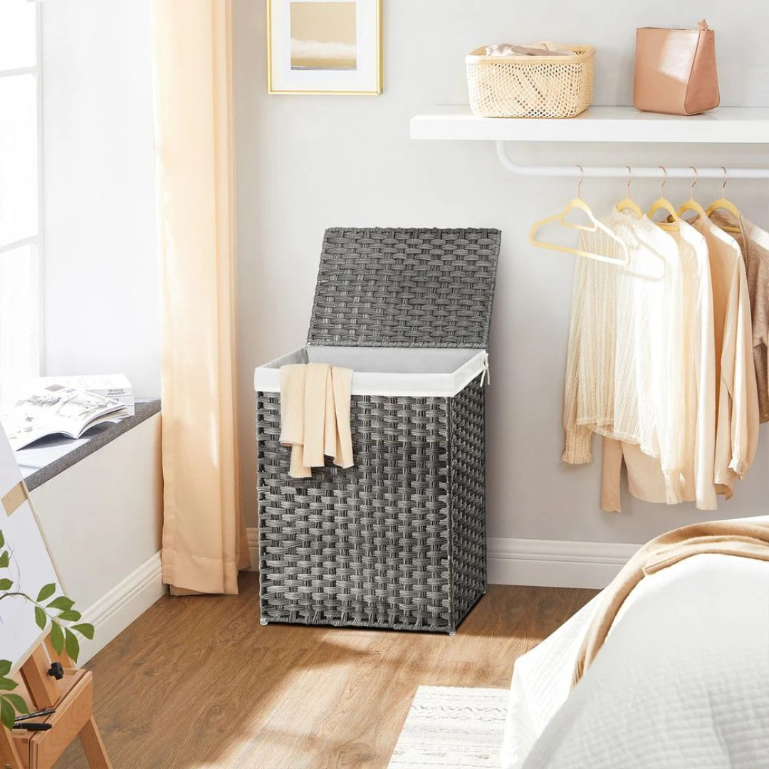 Laundry Basket With Lid 23.8 Gallon Rattan Hamper 23.6in High – product view 5 | Ridgefield Furniture