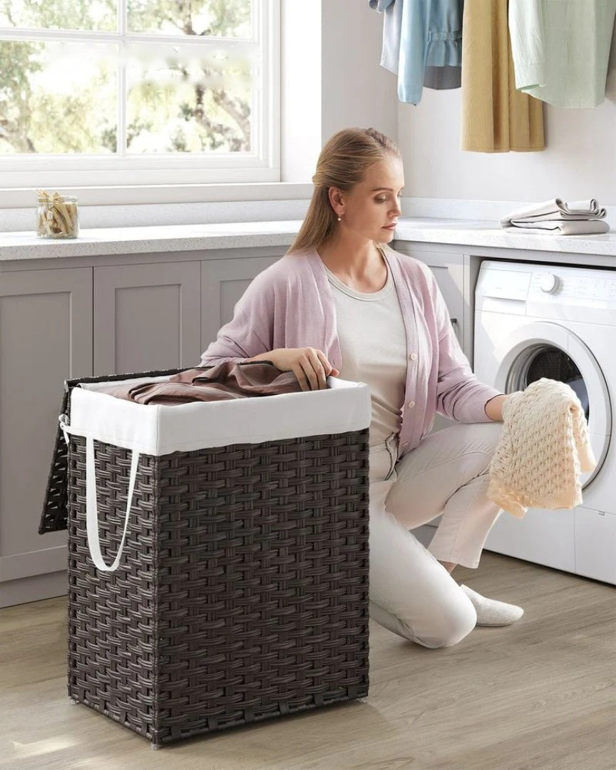 Laundry Basket With Lid 23.8 Gallon Rattan Hamper 23.6in High – product view 12 | Ridgefield Furniture