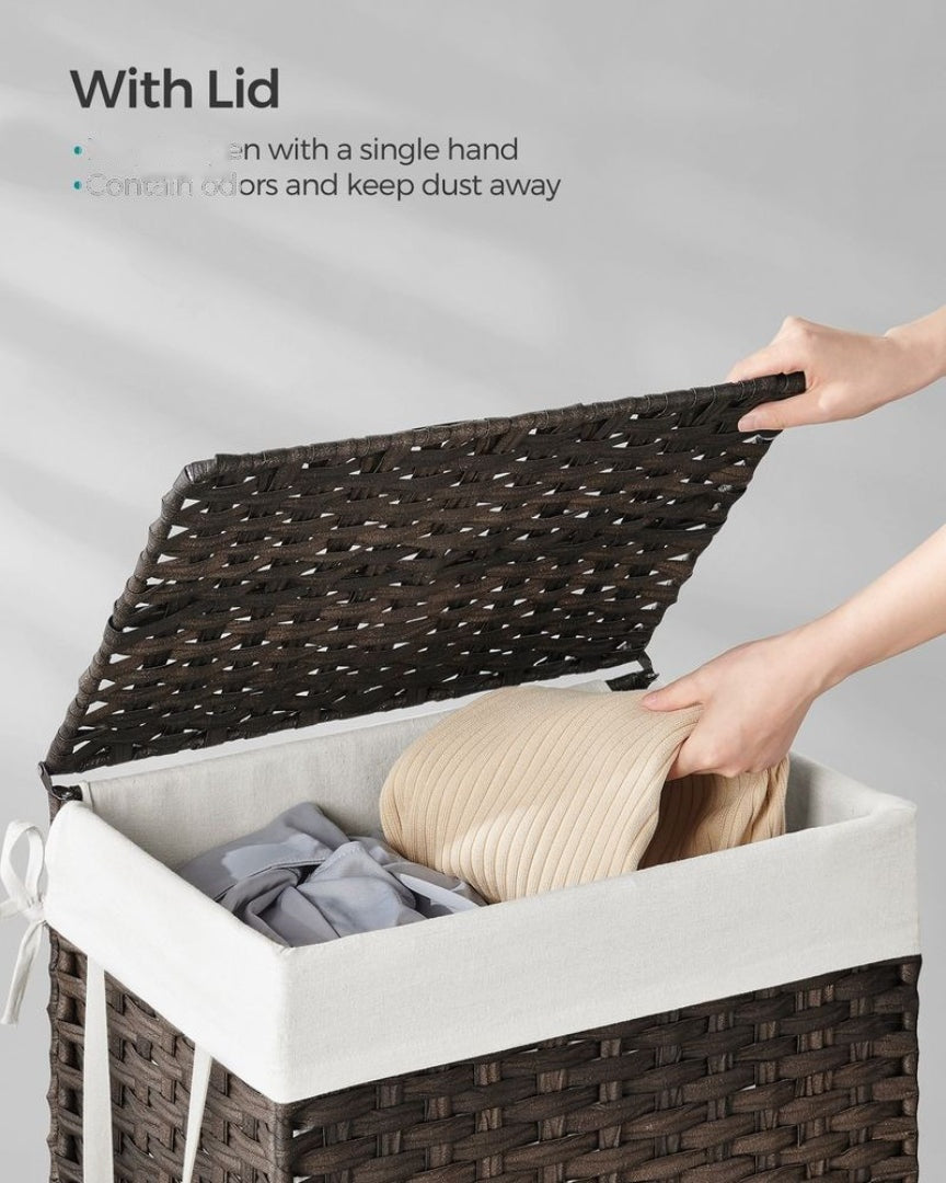 Laundry Basket With Lid 23.8 Gallon Rattan Hamper 23.6in High – product view 13 | Ridgefield Furniture