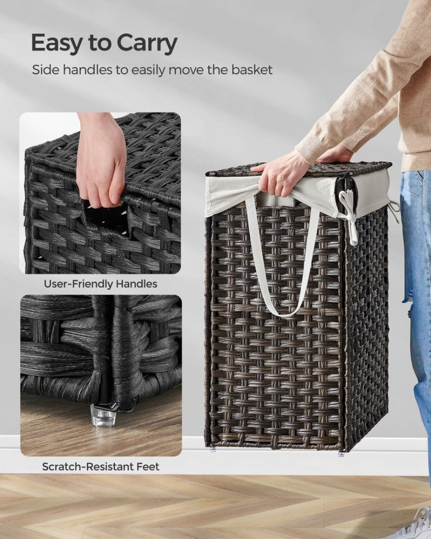 Laundry Basket With Lid 23.8 Gallon Rattan Hamper 23.6in High – product view 14 | Ridgefield Furniture