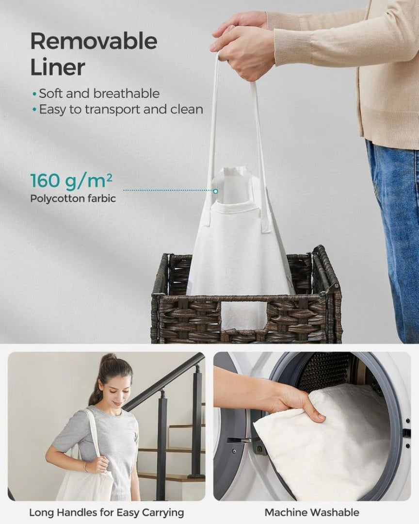 Laundry Basket With Lid 23.8 Gallon Rattan Hamper 23.6in High – product view 16 | Ridgefield Furniture