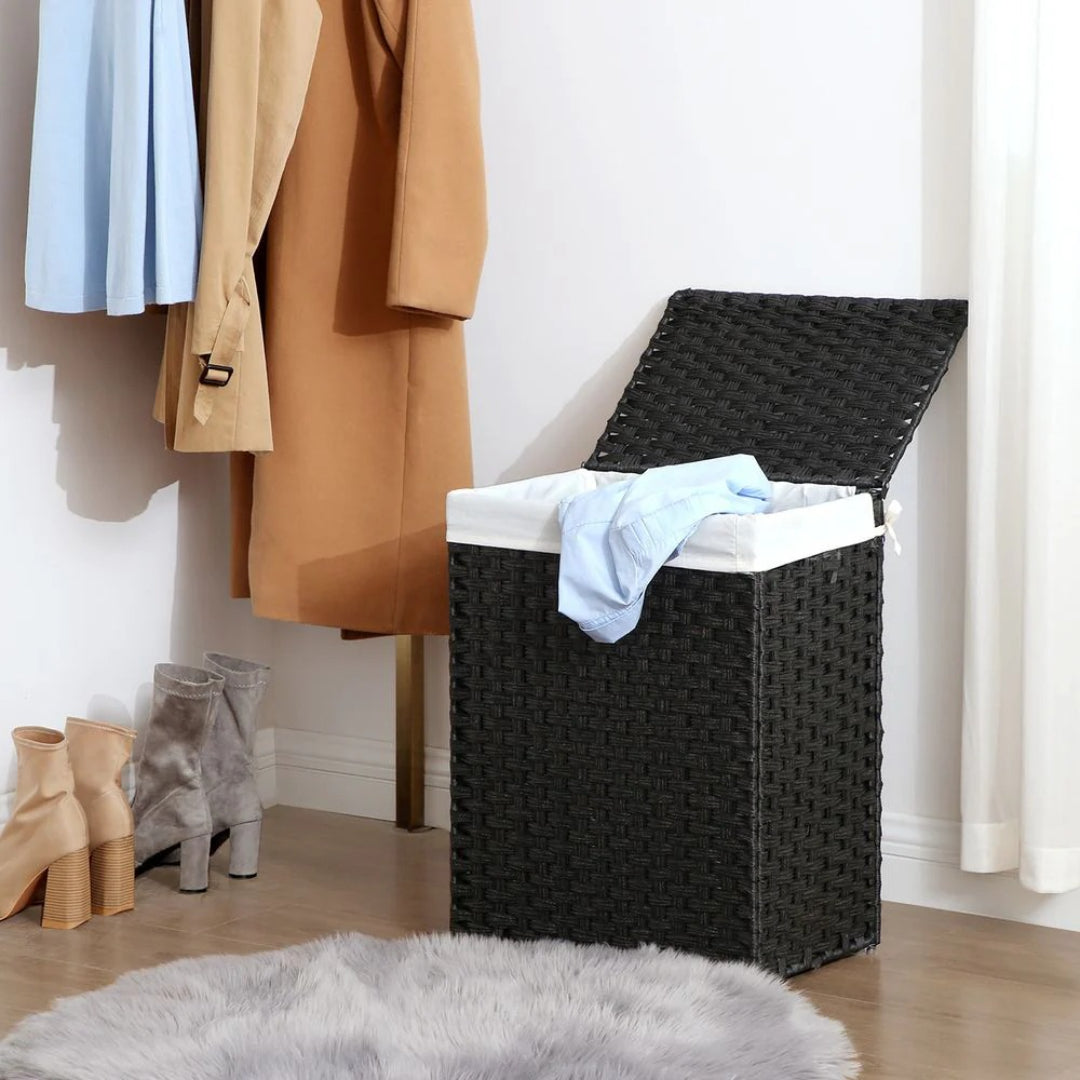 Laundry Basket With Lid 23.8 Gallon Rattan Hamper 23.6in High – product view 20 | Ridgefield Furniture