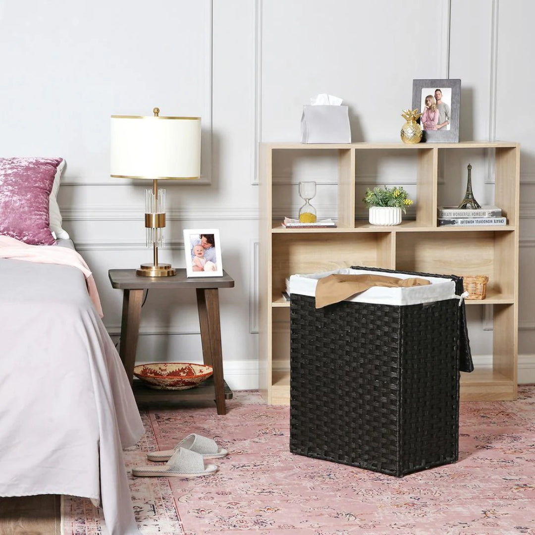 Laundry Basket With Lid 23.8 Gallon Rattan Hamper 23.6in High – product view 22 | Ridgefield Furniture