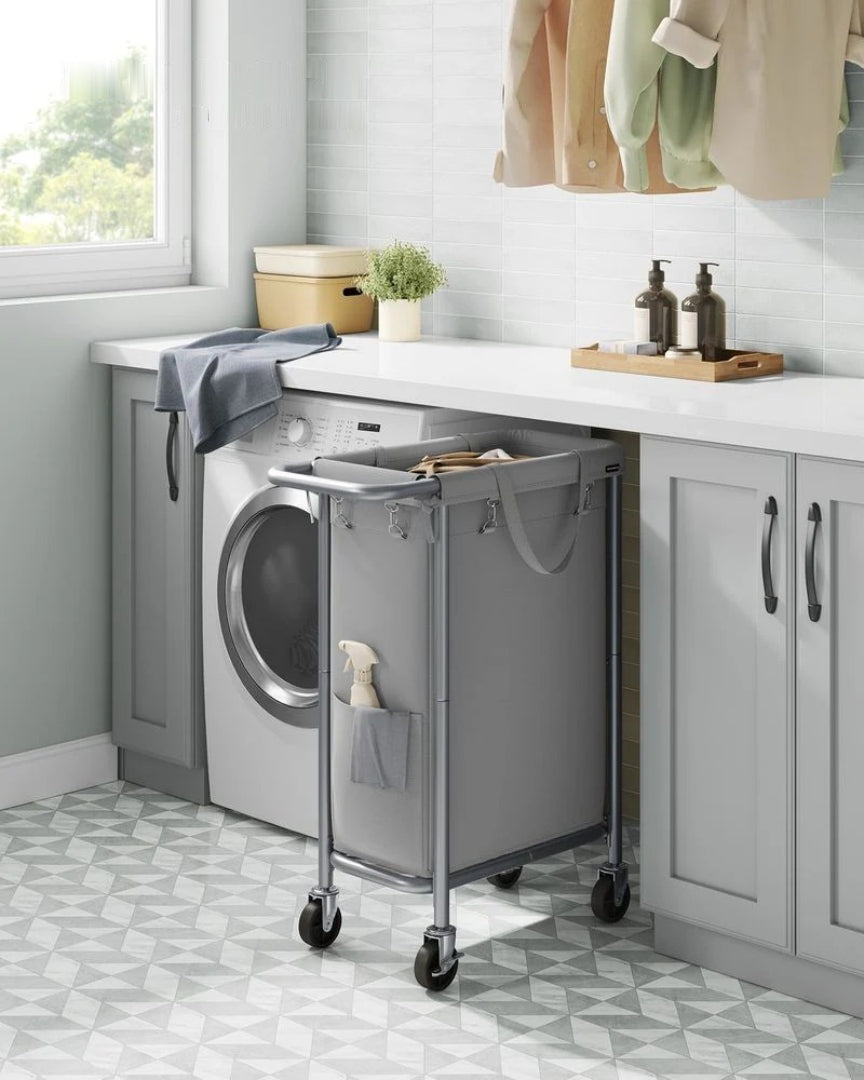 Laundry Basket With Wheels 23.8 Gallon Slim Hamper 31.9in High – product view 2 | Ridgefield Furniture