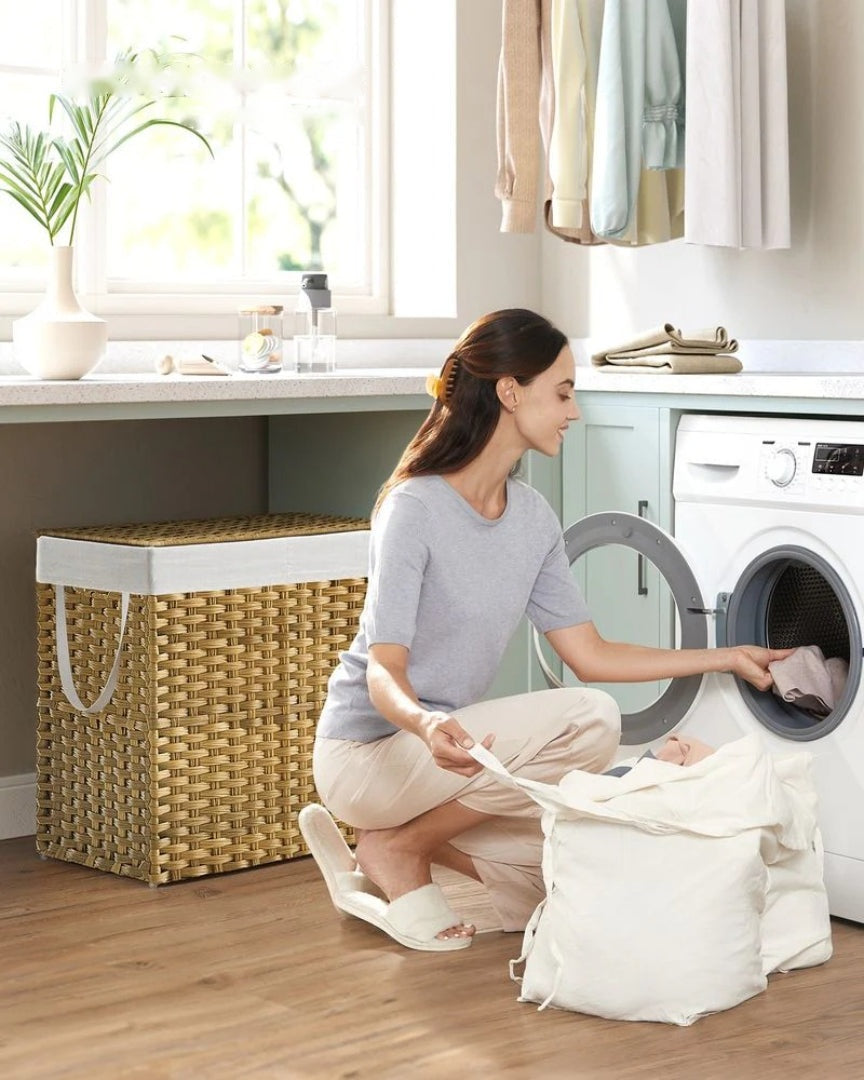 Laundry Hamper With Lid 34 Gallon 2 Section Rattan Basket – product view 6 | Ridgefield Furniture